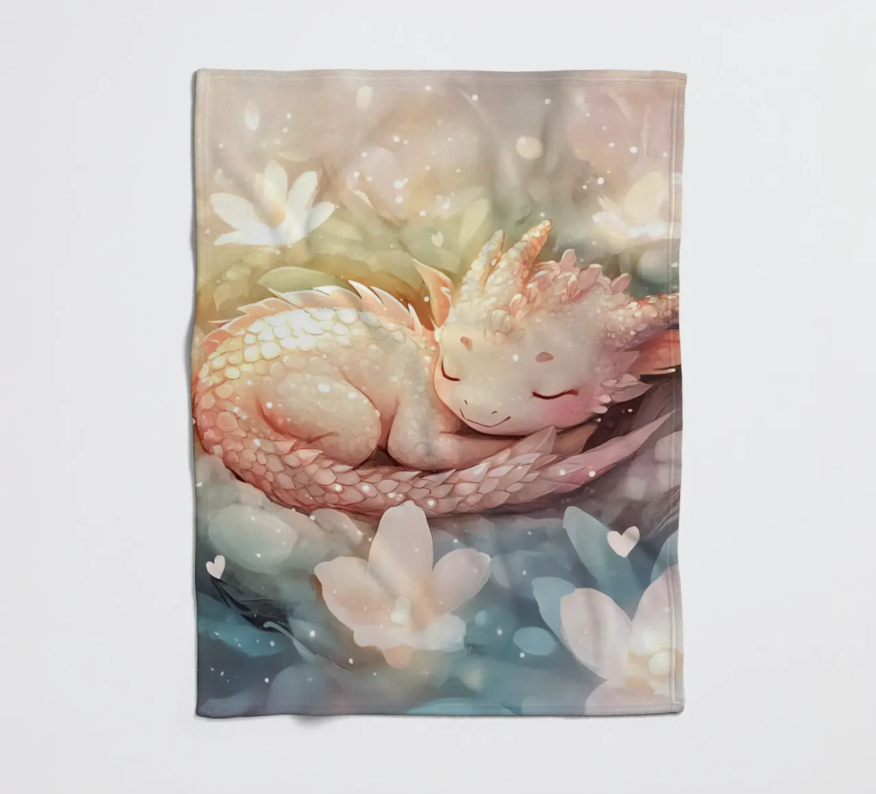 Peaceful Awakening: Sleeping Dragon in a Bed of Flowers fleece blanket by Théïa's Fantasia World