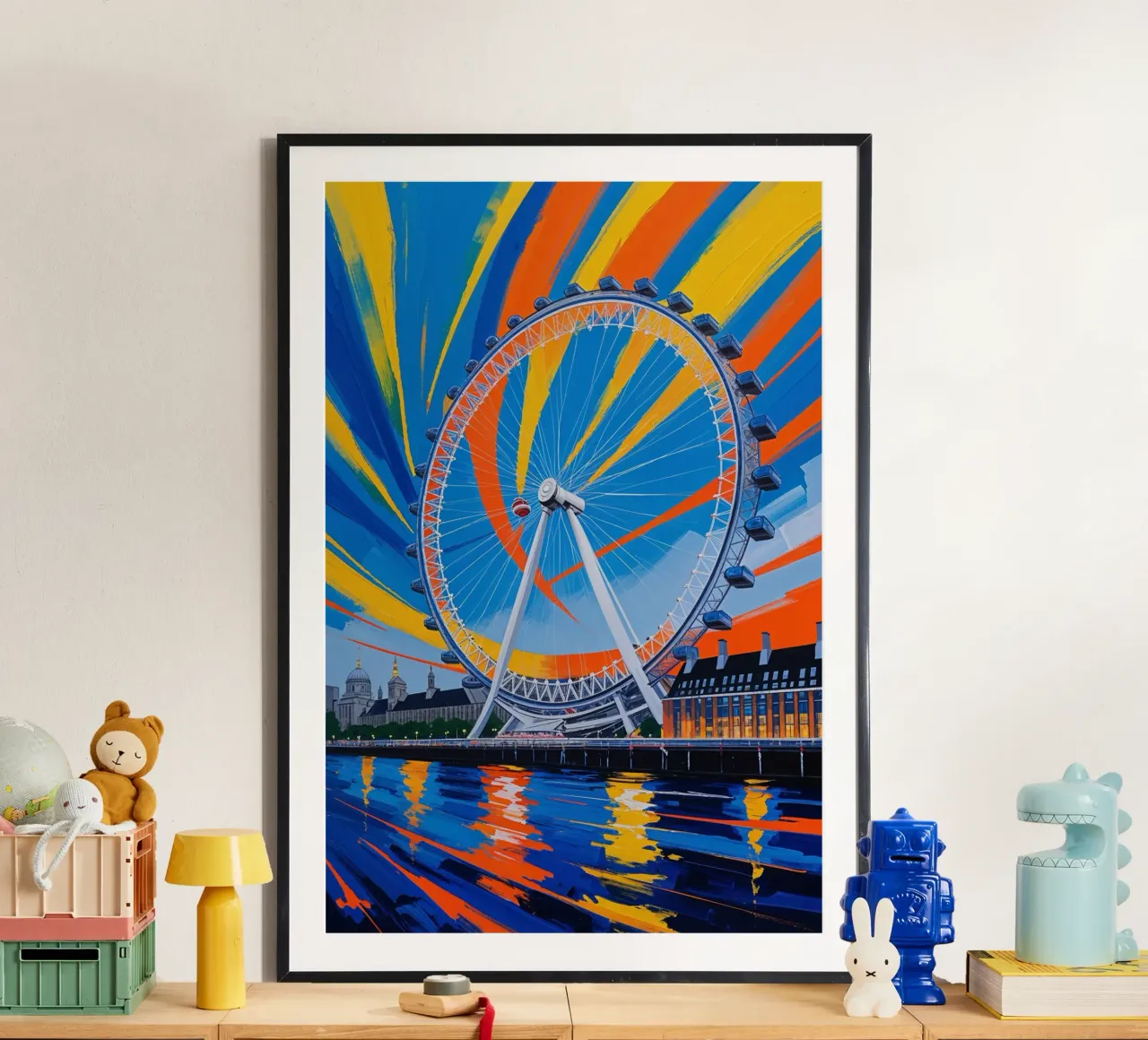 Abstract Artwork of the London Eye in Full Motion poster con telaio in plastica da AlbertKlee