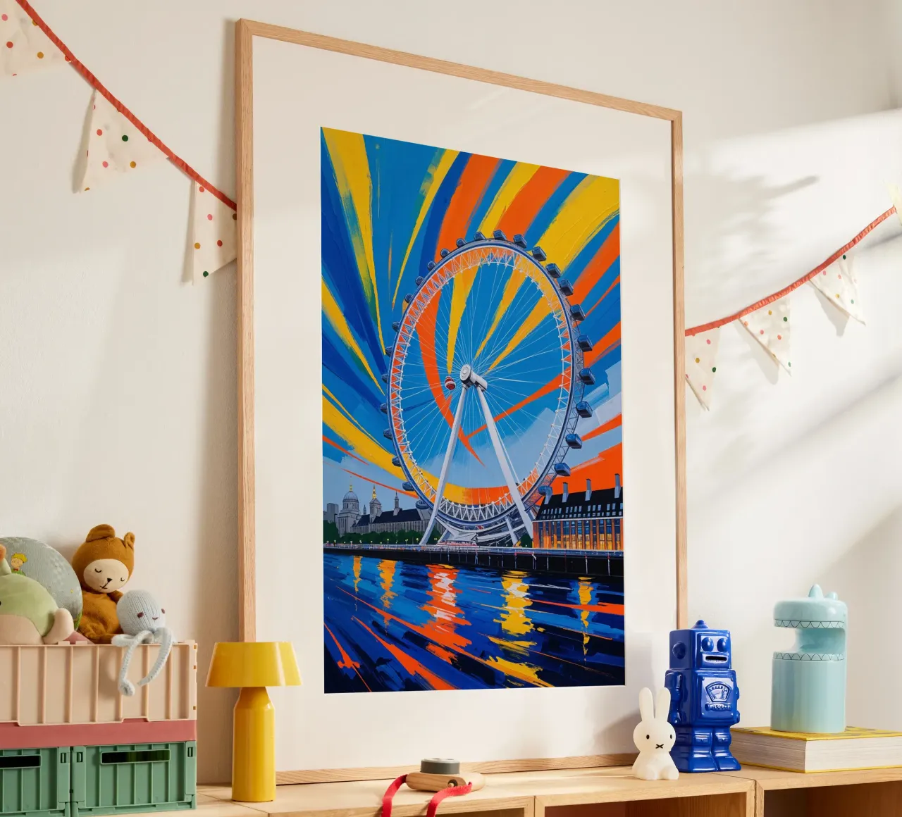 Abstract Artwork of the London Eye in Full Motion poster con telaio in plastica da AlbertKlee