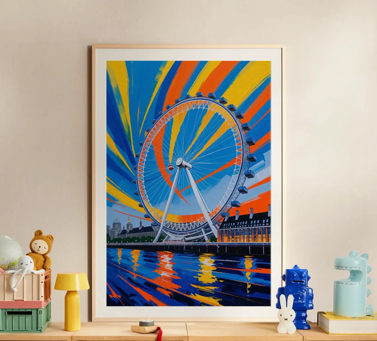 Abstract Artwork of the London Eye in Full Motion poster con telaio in plastica da AlbertKlee