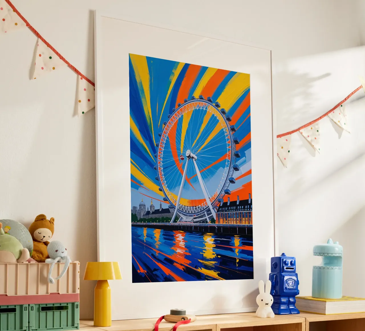 Abstract Artwork of the London Eye in Full Motion poster con telaio in plastica da AlbertKlee