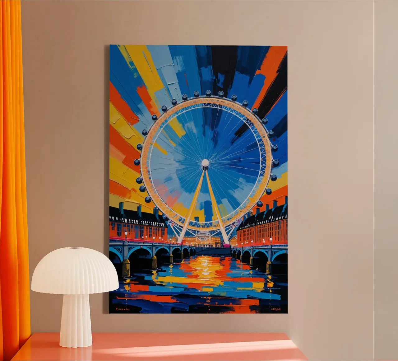 Dynamic Abstract Painting of the London Eye by the Thames tela con Cornice a cassetta da AlbertKlee