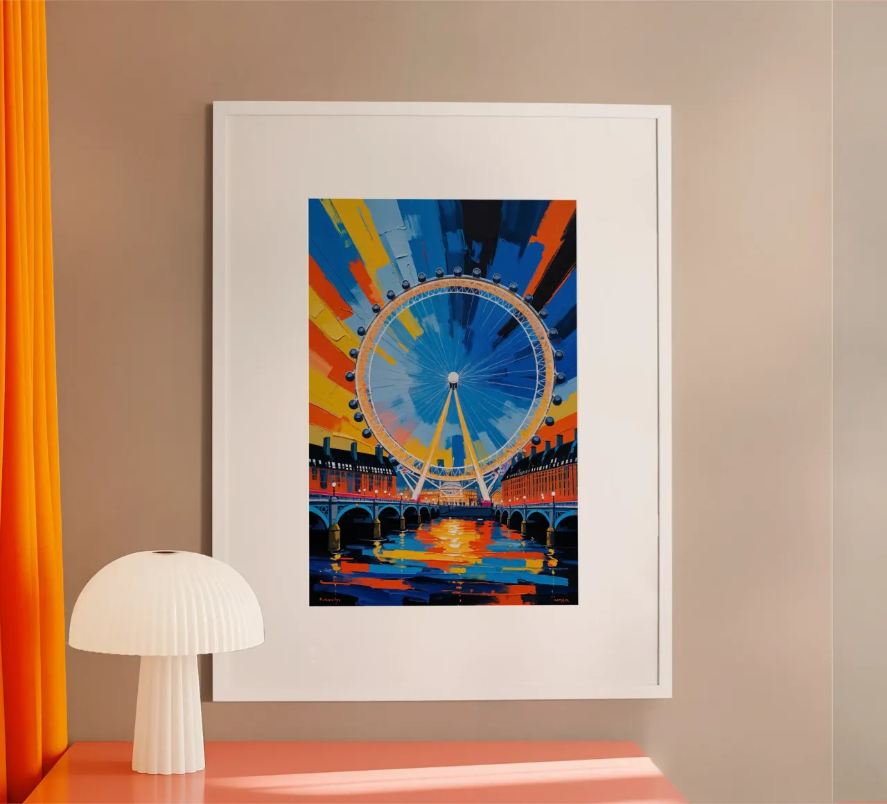 Dynamic Abstract Painting of the London Eye by the Thames poster con telaio in plastica da AlbertKlee