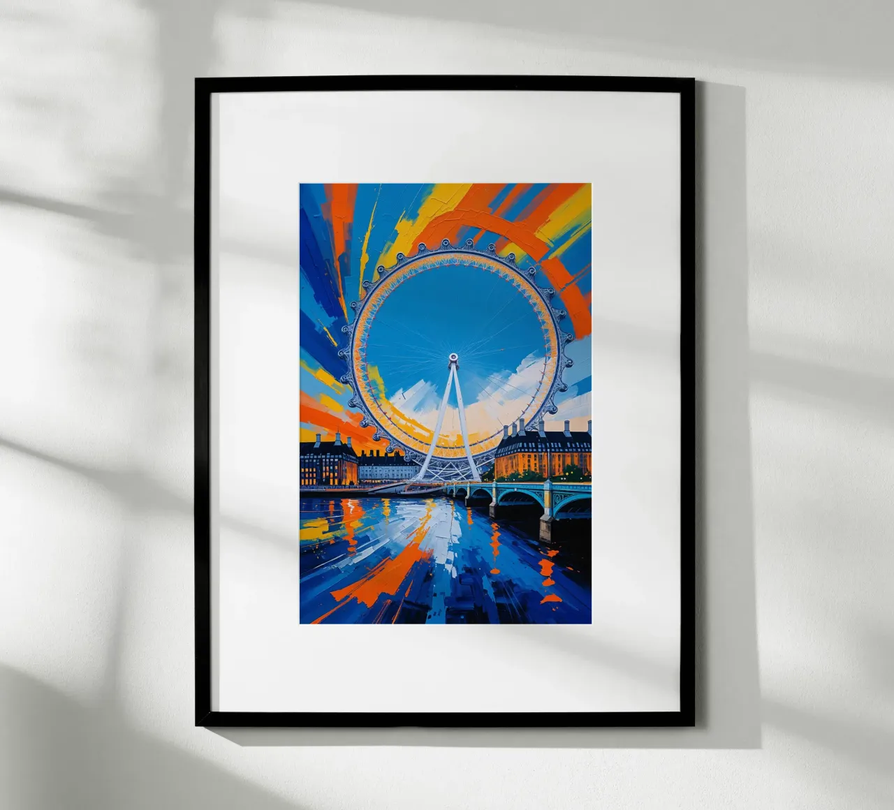 The London Eye with Bold Colors poster con telaio in legno da AlbertKlee
