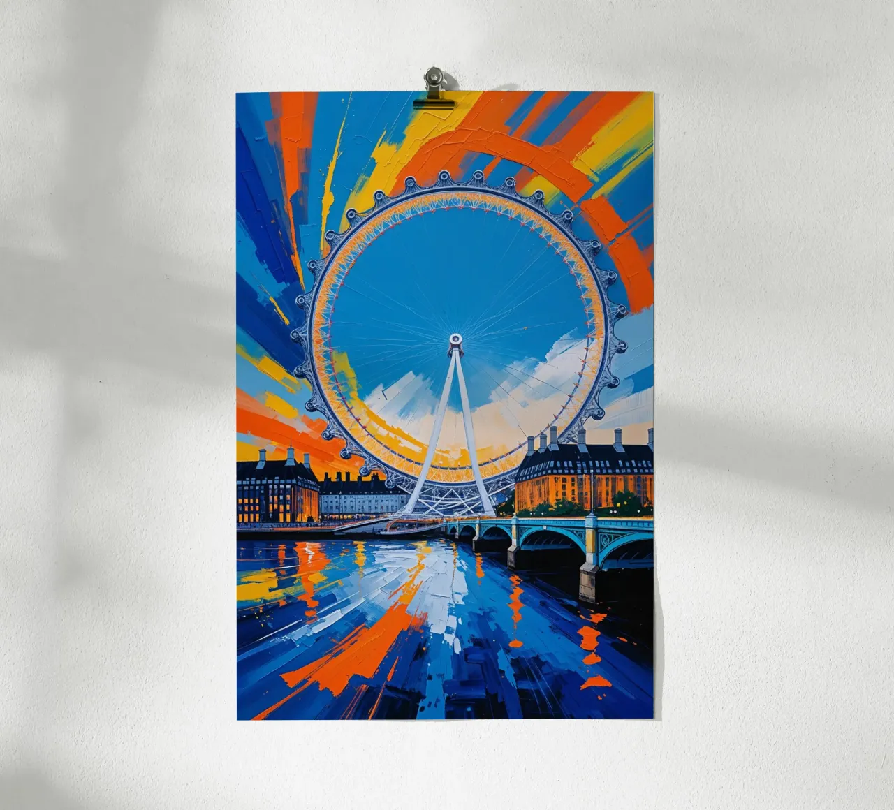 The London Eye with Bold Colors poster con telaio in legno da AlbertKlee