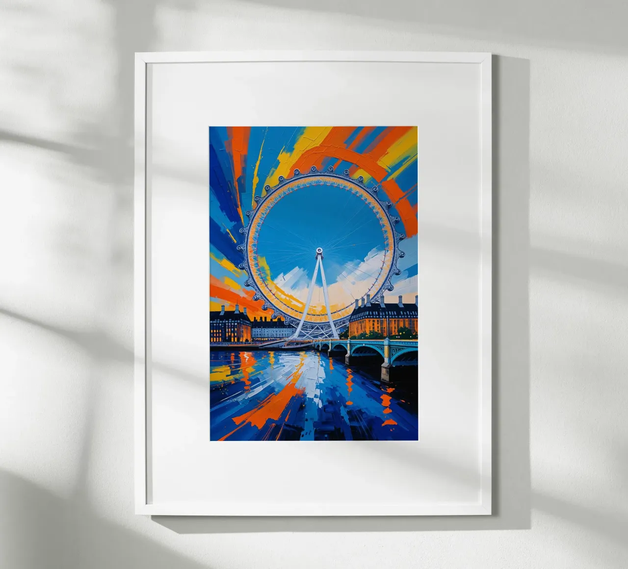 The London Eye with Bold Colors poster con telaio in legno da AlbertKlee