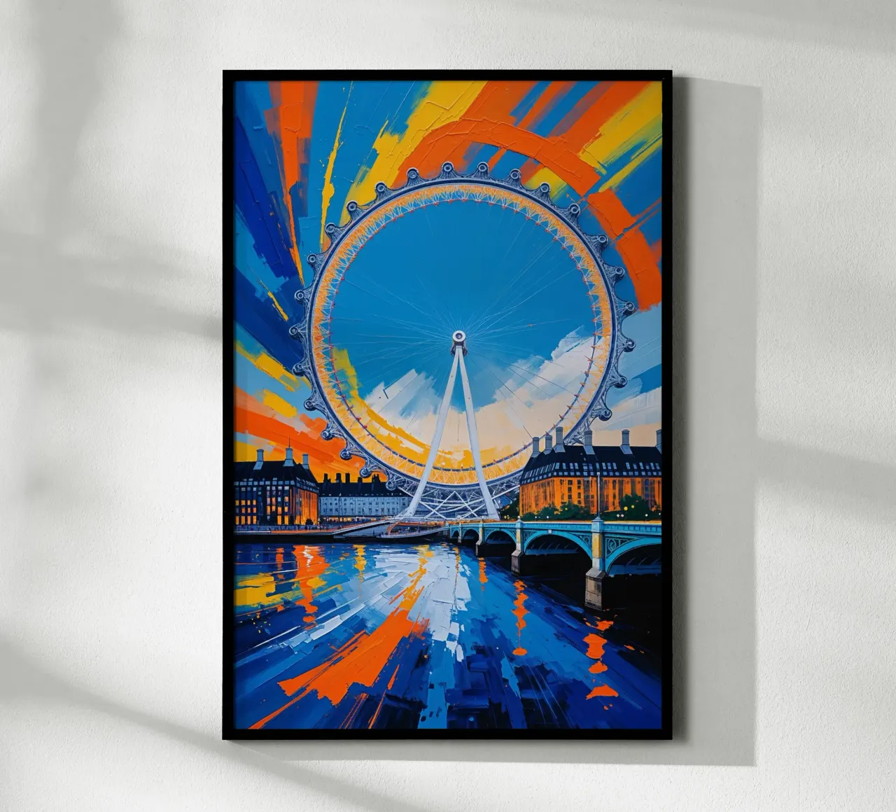 The London Eye with Bold Colors poster con telaio in legno da AlbertKlee