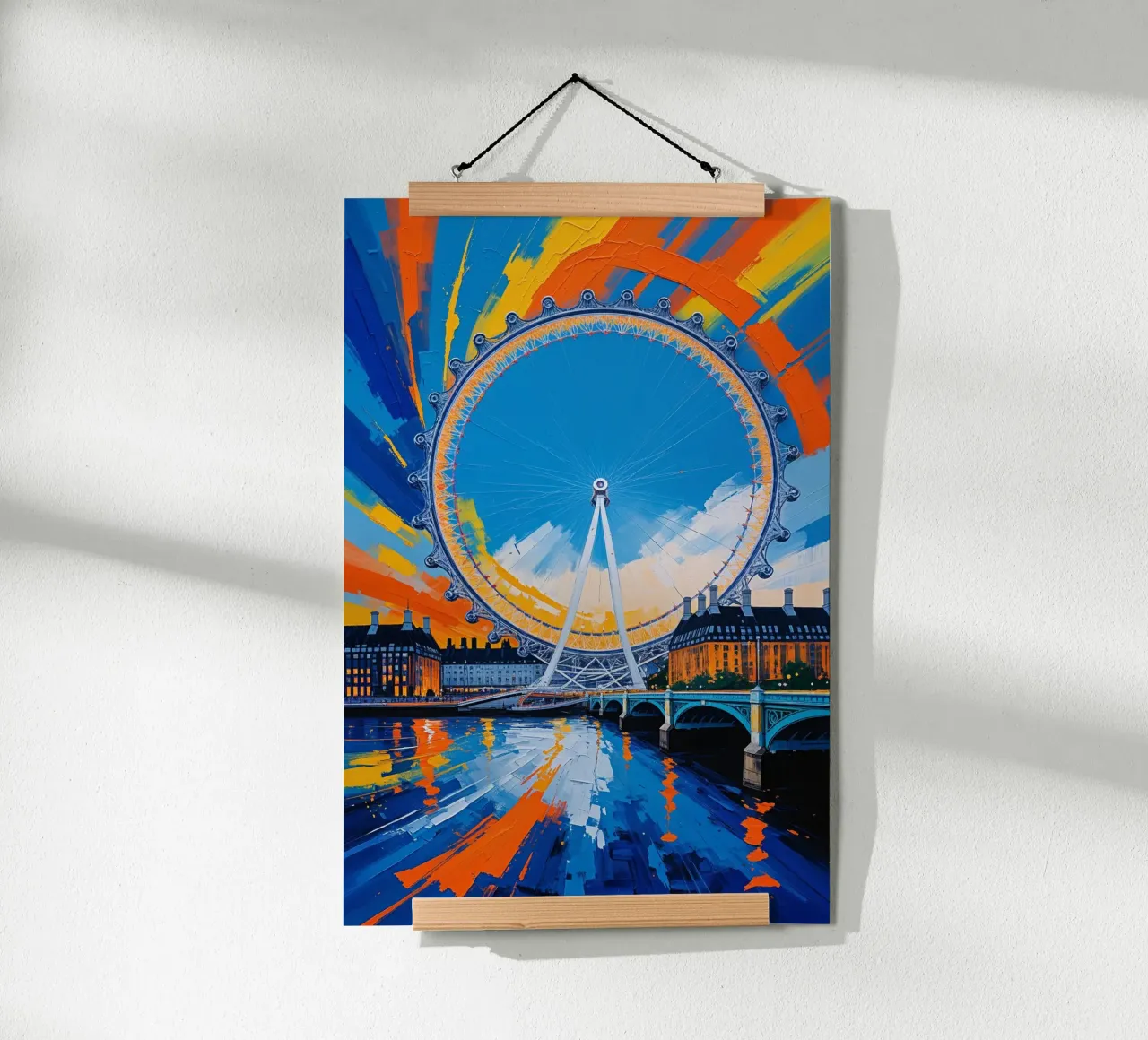 The London Eye with Bold Colors poster con telaio in legno da AlbertKlee