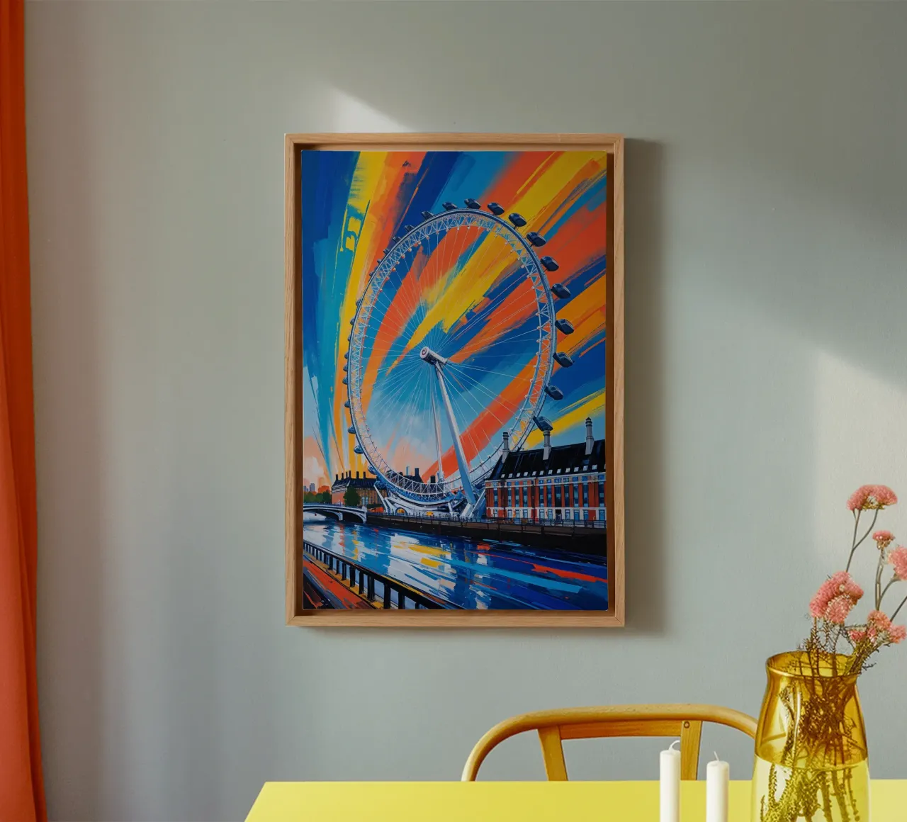 London Eye in Colorful Motion tela con Cornice a cassetta da AlbertKlee