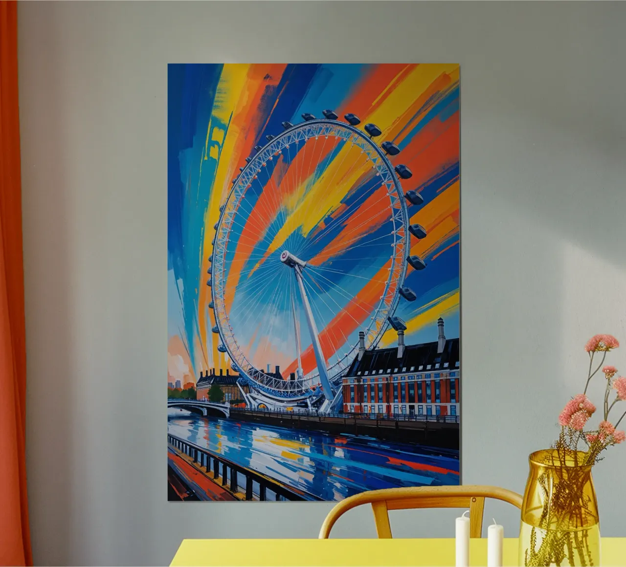 London Eye in Colorful Motion poster con telaio in plastica da AlbertKlee
