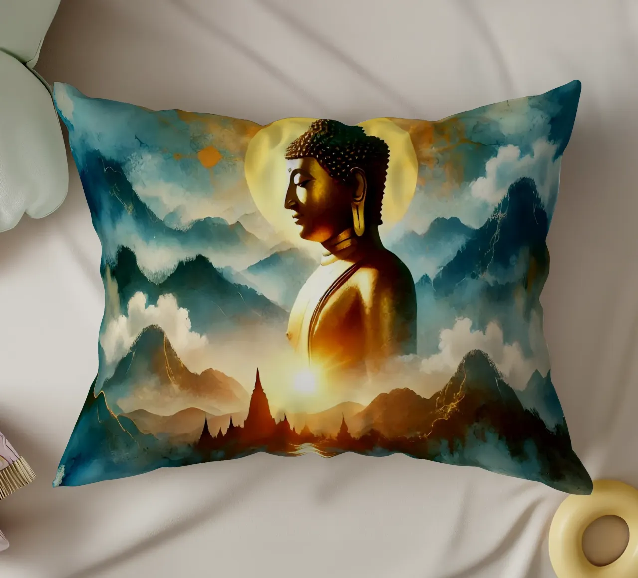 Buddha - Aquarell-Stil cuscino da spiritual
