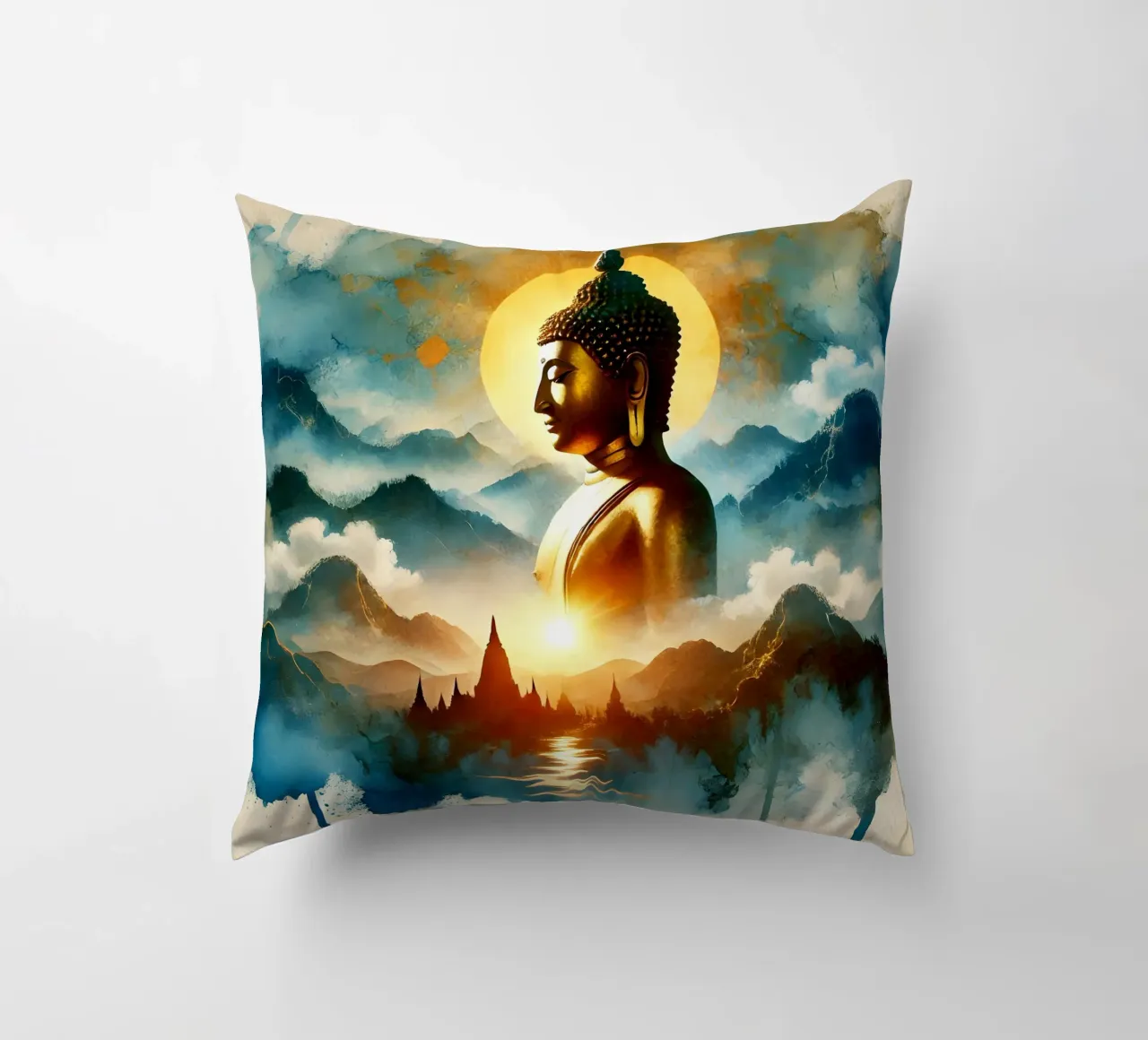 Buddha - Aquarell-Stil cuscino da spiritual