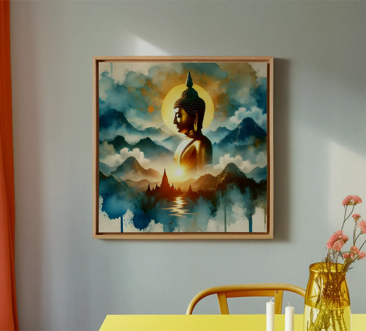 Buddha - Aquarell-Stil tela con Cornice a cassetta da spiritual