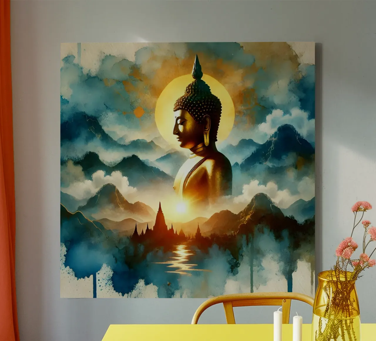 Buddha - Aquarell-Stil tela con Cornice a cassetta da spiritual