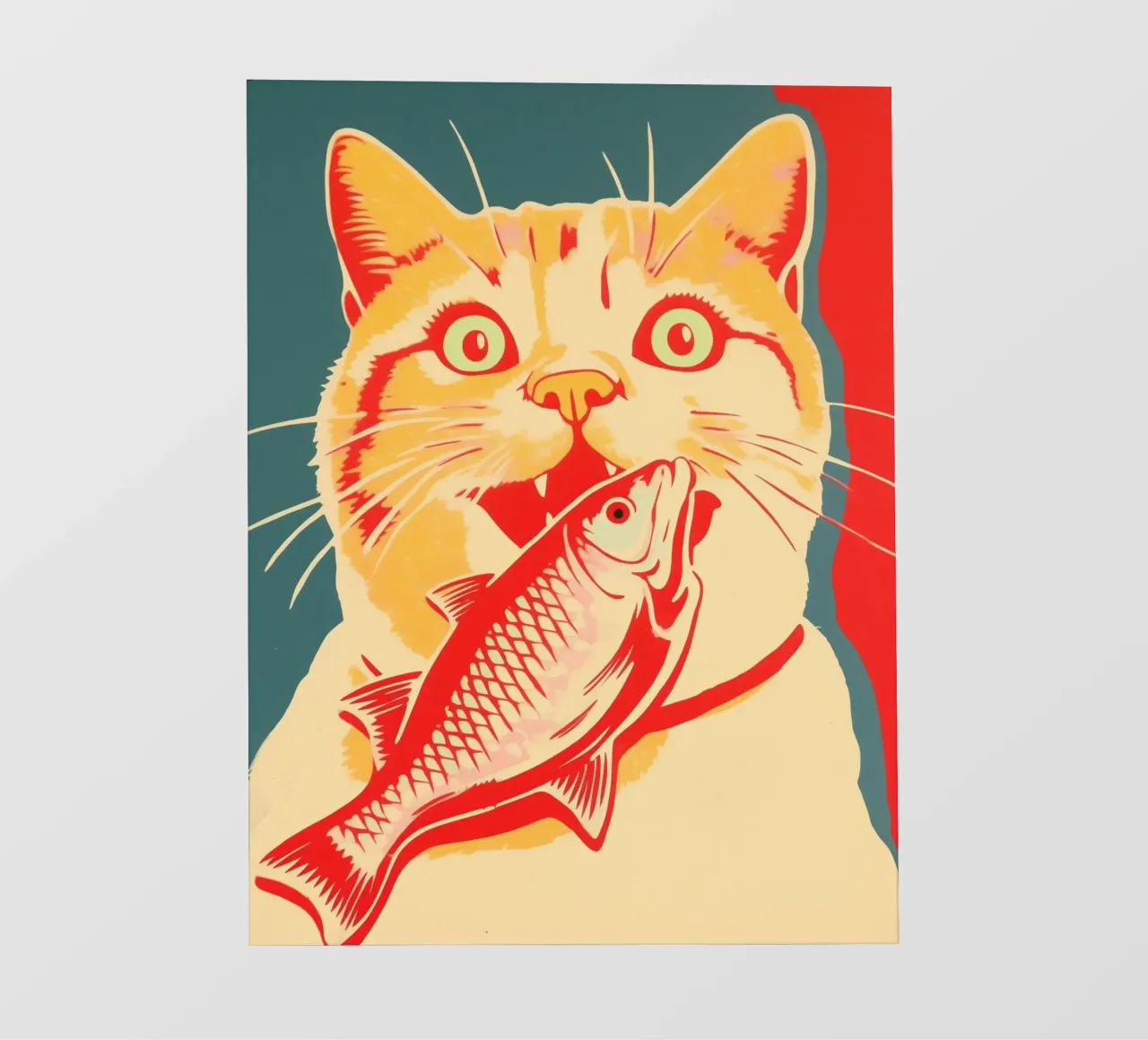 Erfolgreiche Retro Katze & Fisch | Fauvistische Risographie Backlit Folie von Autofocus