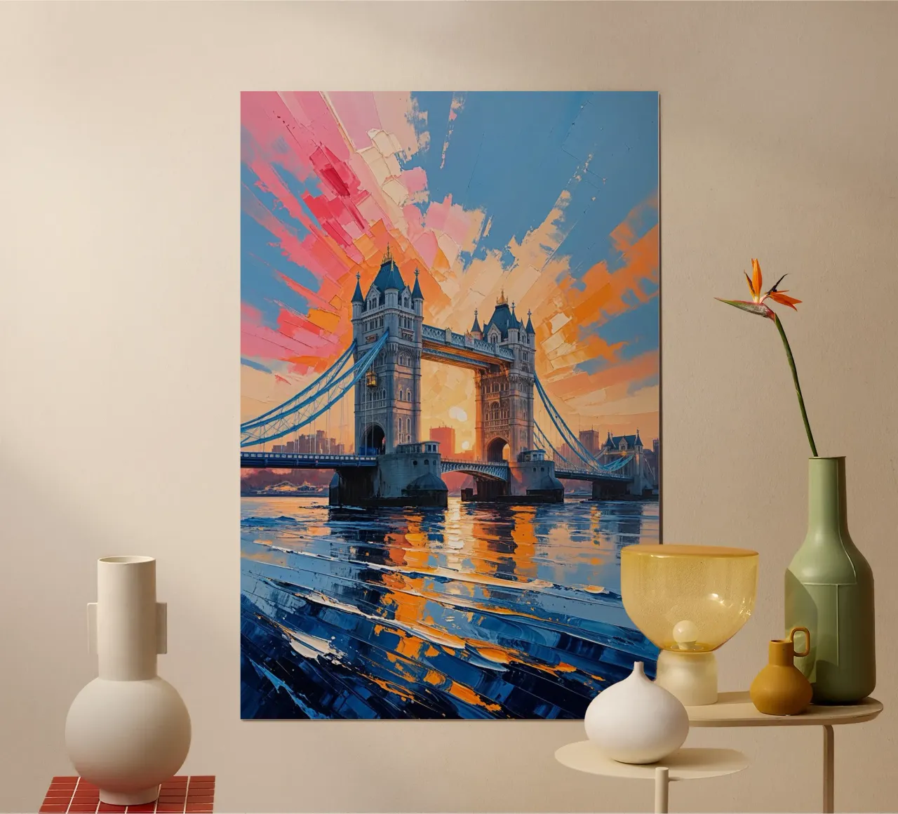 Radiant Evening at Tower Bridge poster con telaio in legno da AlbertKlee