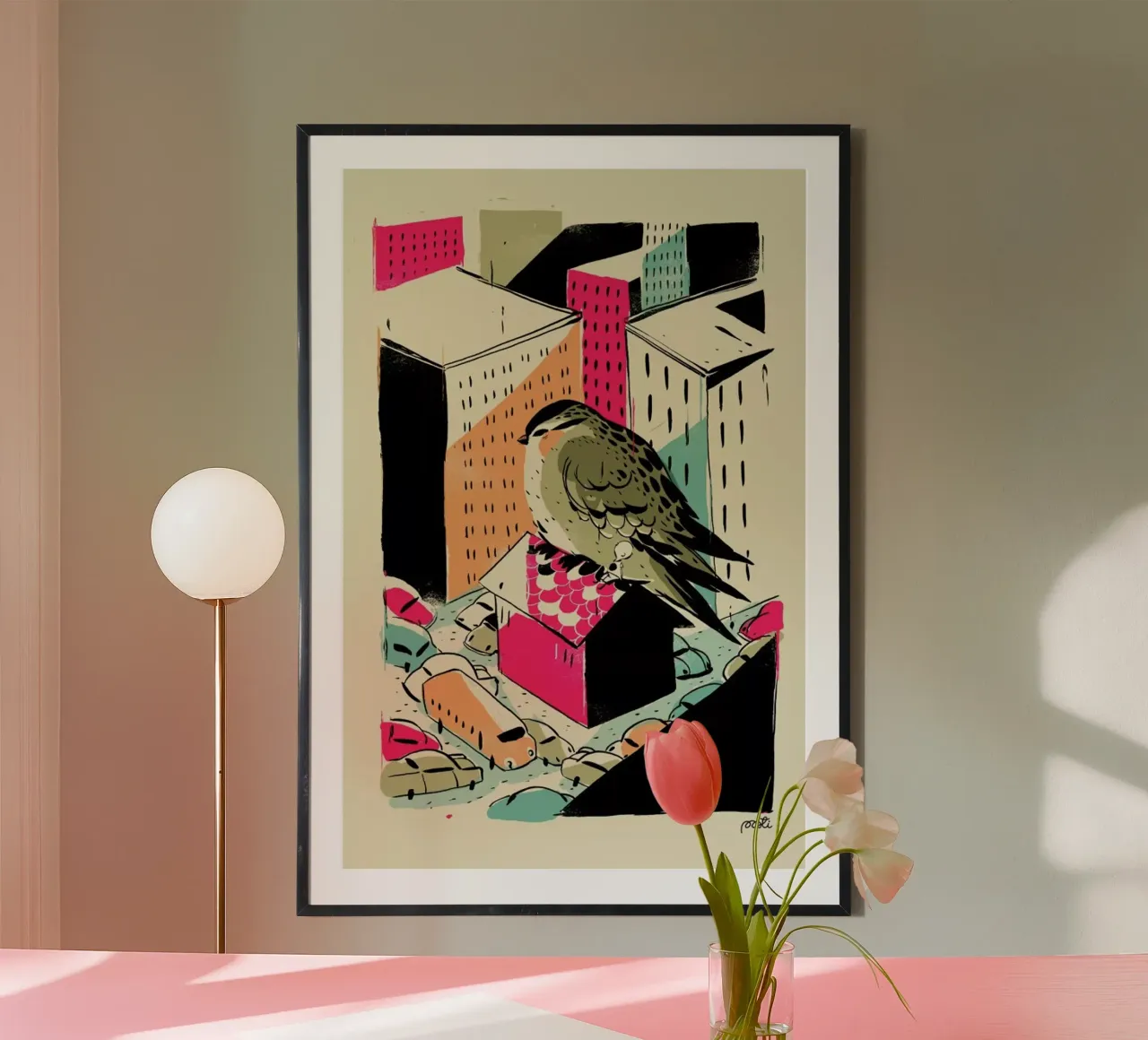 Giants Birdy poster con telaio in legno da Pietari Posti