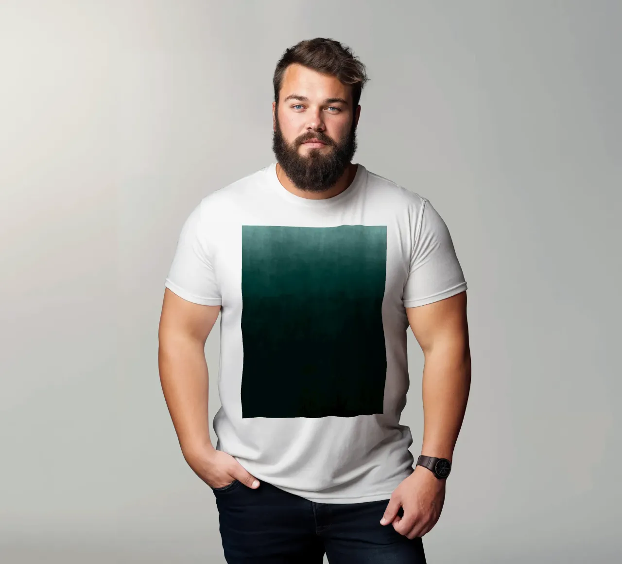 Diep smaragdgroen kleurverloop abstracte kunstdruk t-shirt van kookiepixel