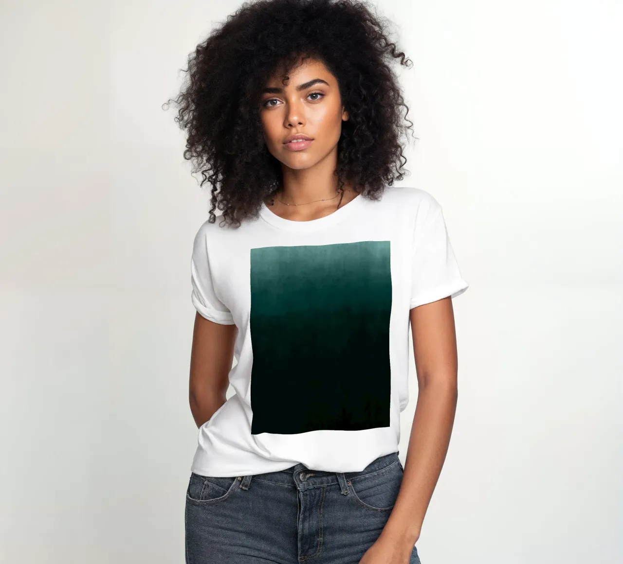 Diep smaragdgroen kleurverloop abstracte kunstdruk dames t-shirt getailleerd van kookiepixel
