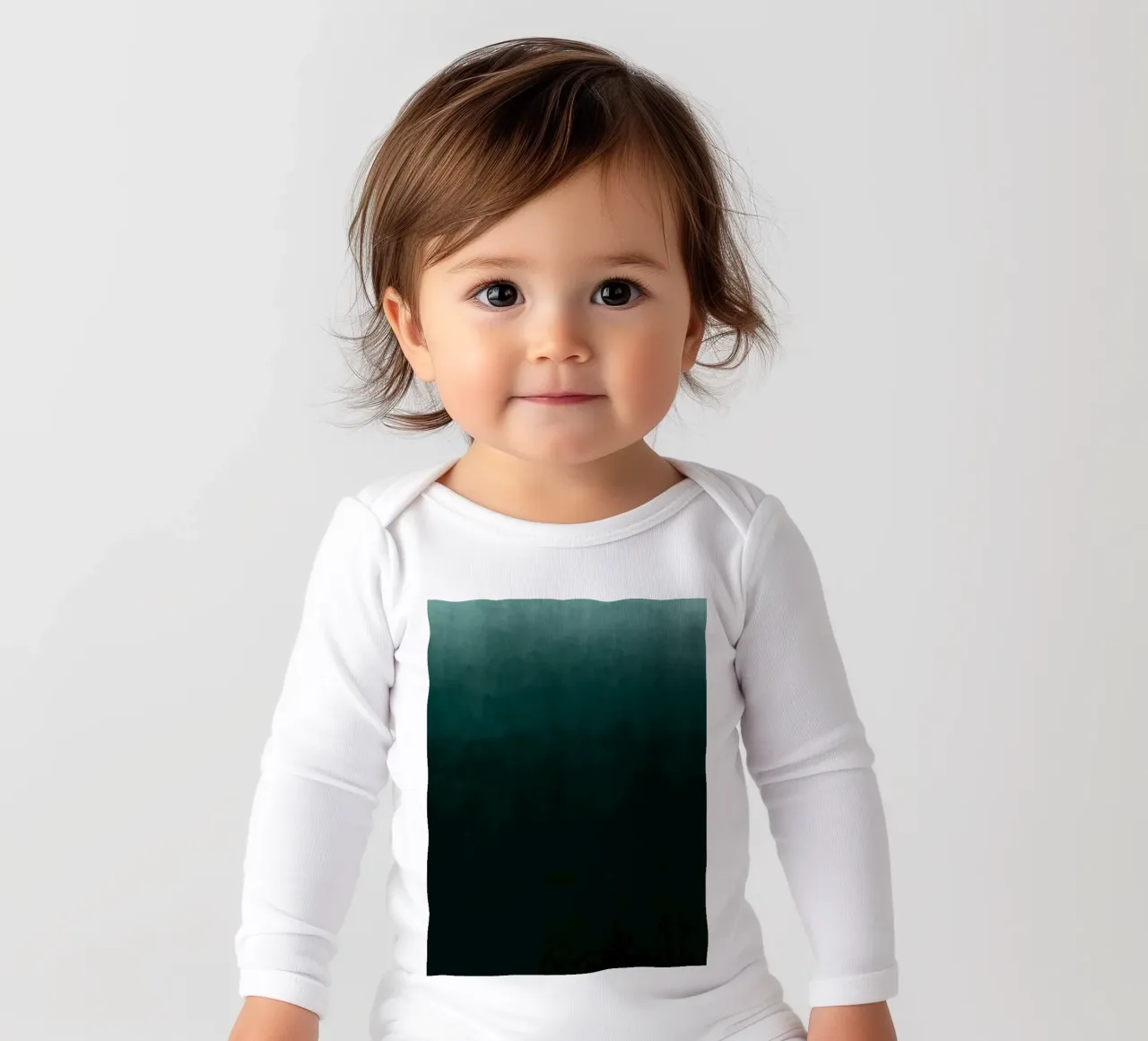 Diep smaragdgroen kleurverloop abstracte kunstdruk babyrompertje lange mouwen van kookiepixel