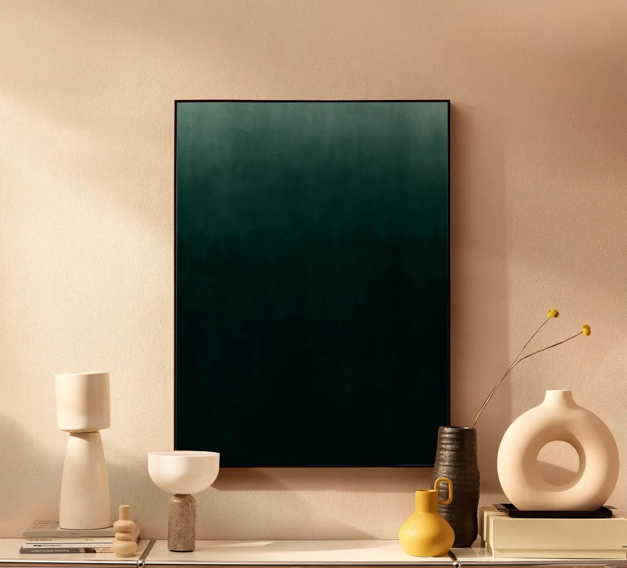 Diep smaragdgroen kleurverloop abstracte kunstdruk acryl van kookiepixel