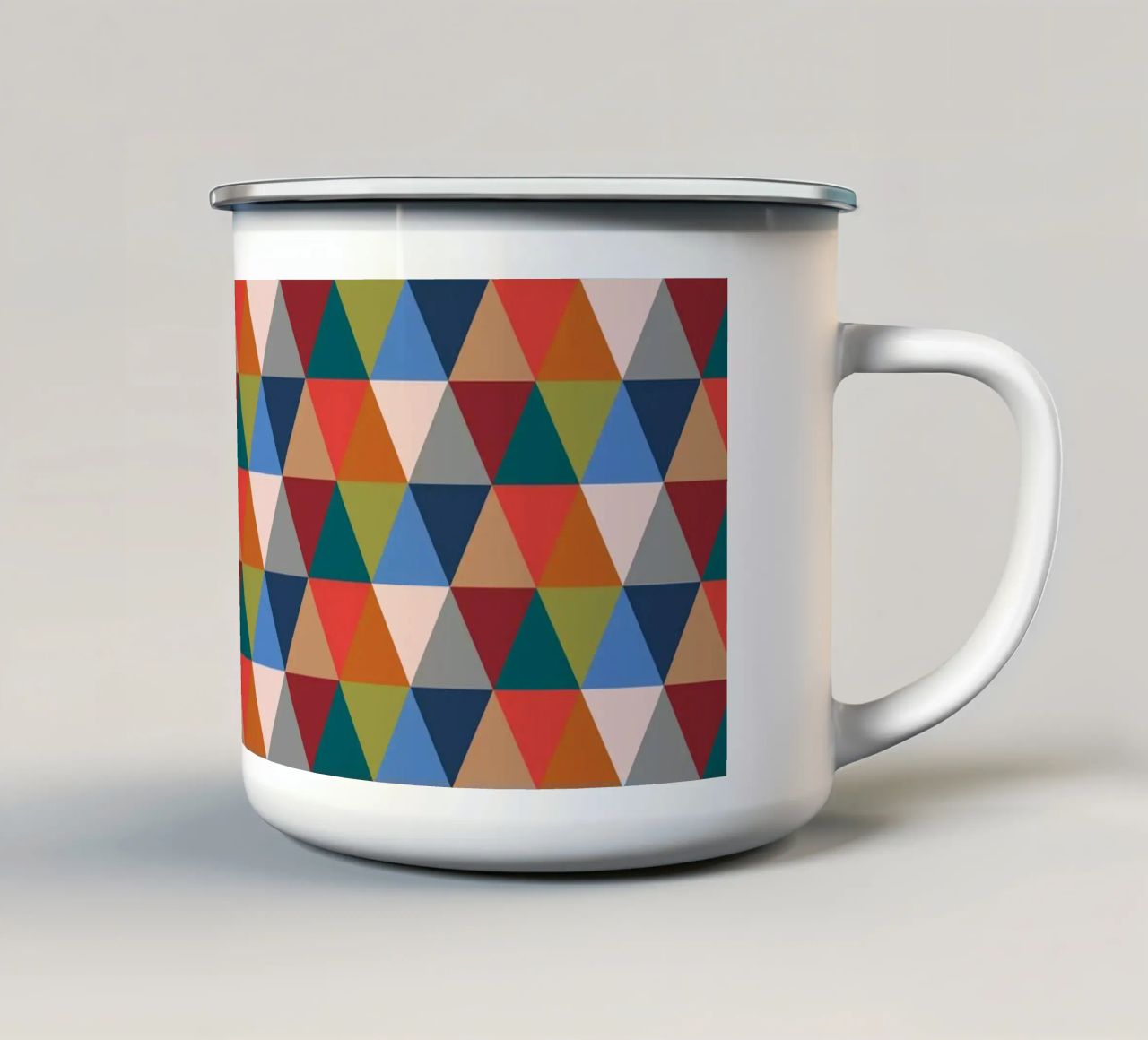 Vibrant Triangles - Colorful Geometric Pattern Print enamel mug by kookiepixel