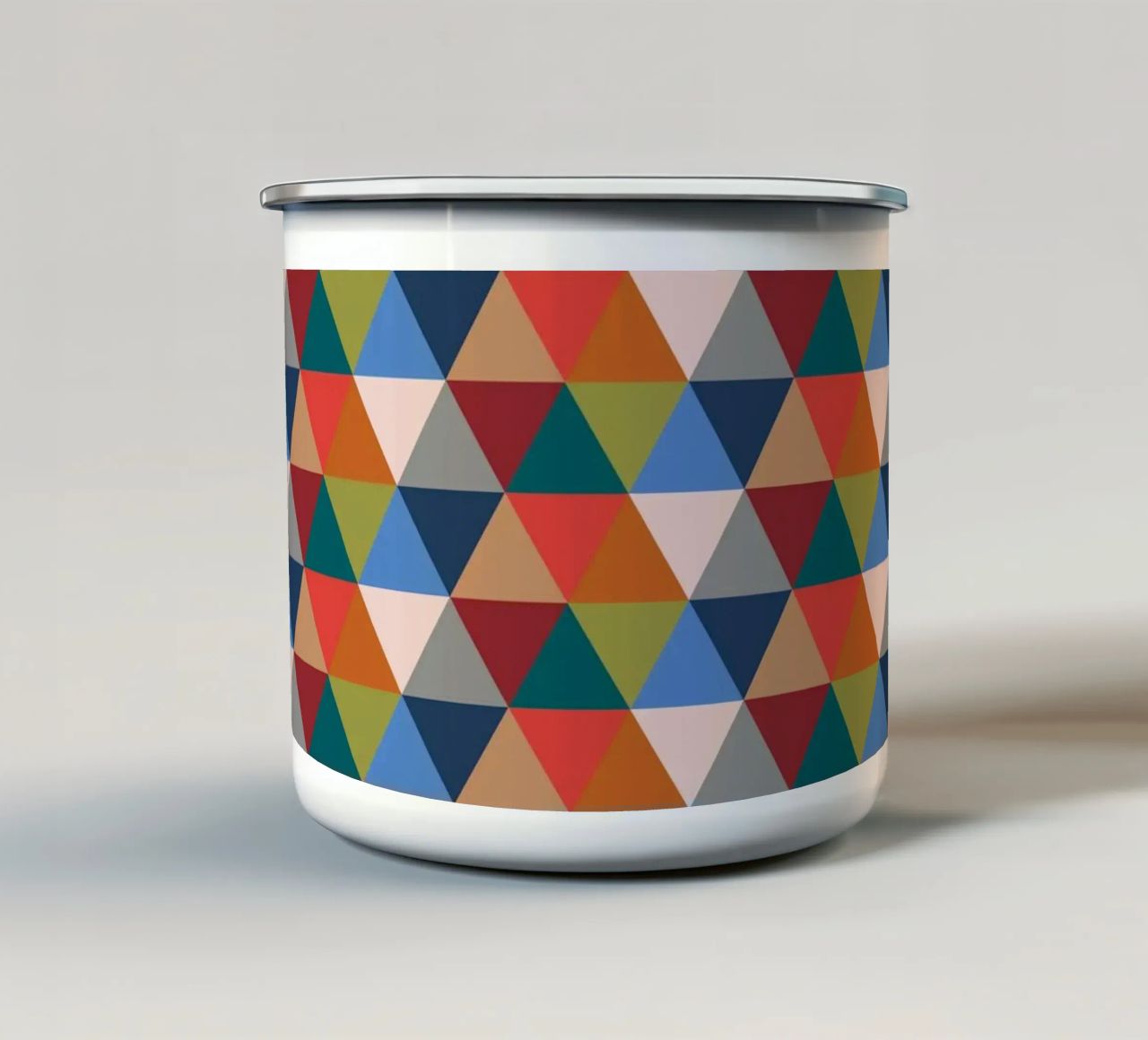 Vibrant Triangles - Colorful Geometric Pattern Print enamel mug by kookiepixel