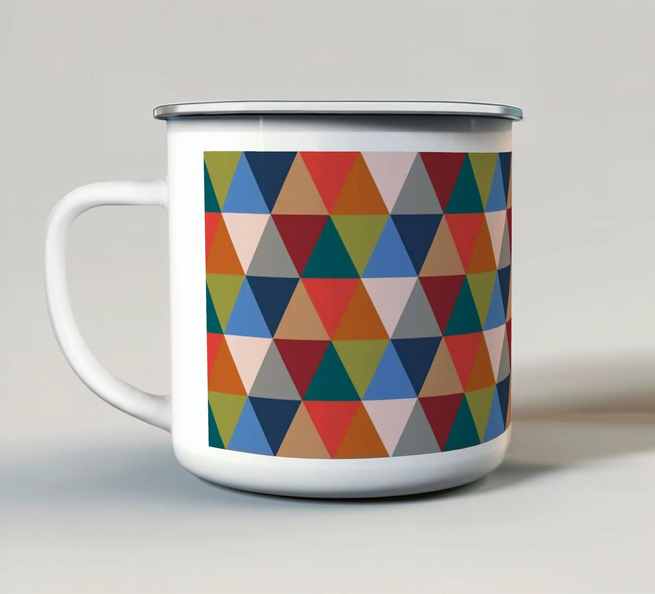Vibrant Triangles - Colorful Geometric Pattern Print enamel mug by kookiepixel