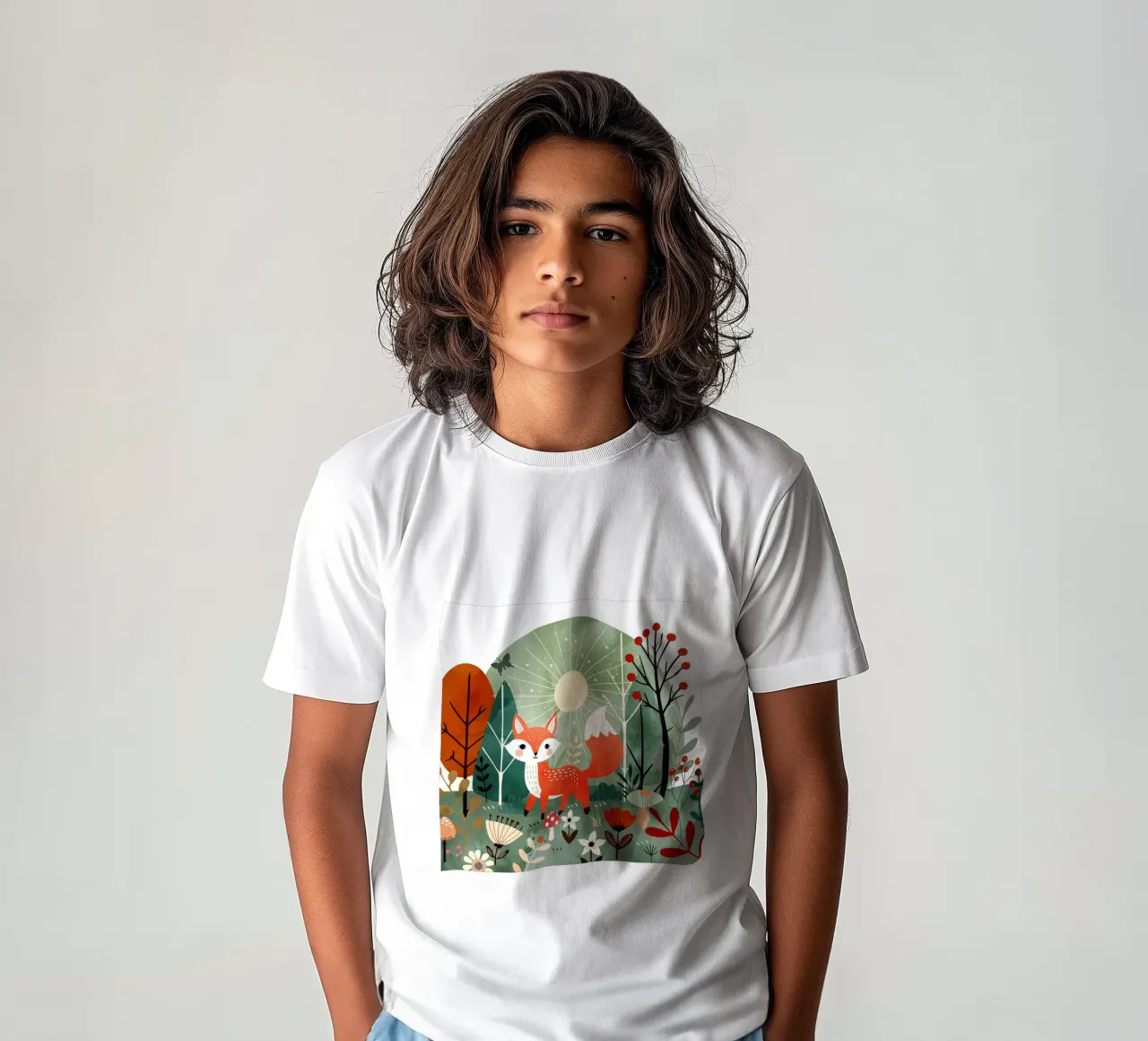 Volpe allegra nella foresta soleggiata t-shirt bambini da namosh