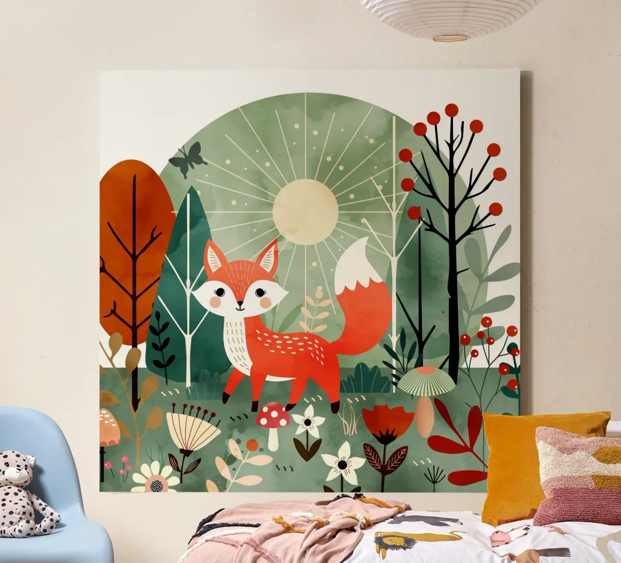 Cheerful fox in the sunny forest canvas by namosh
