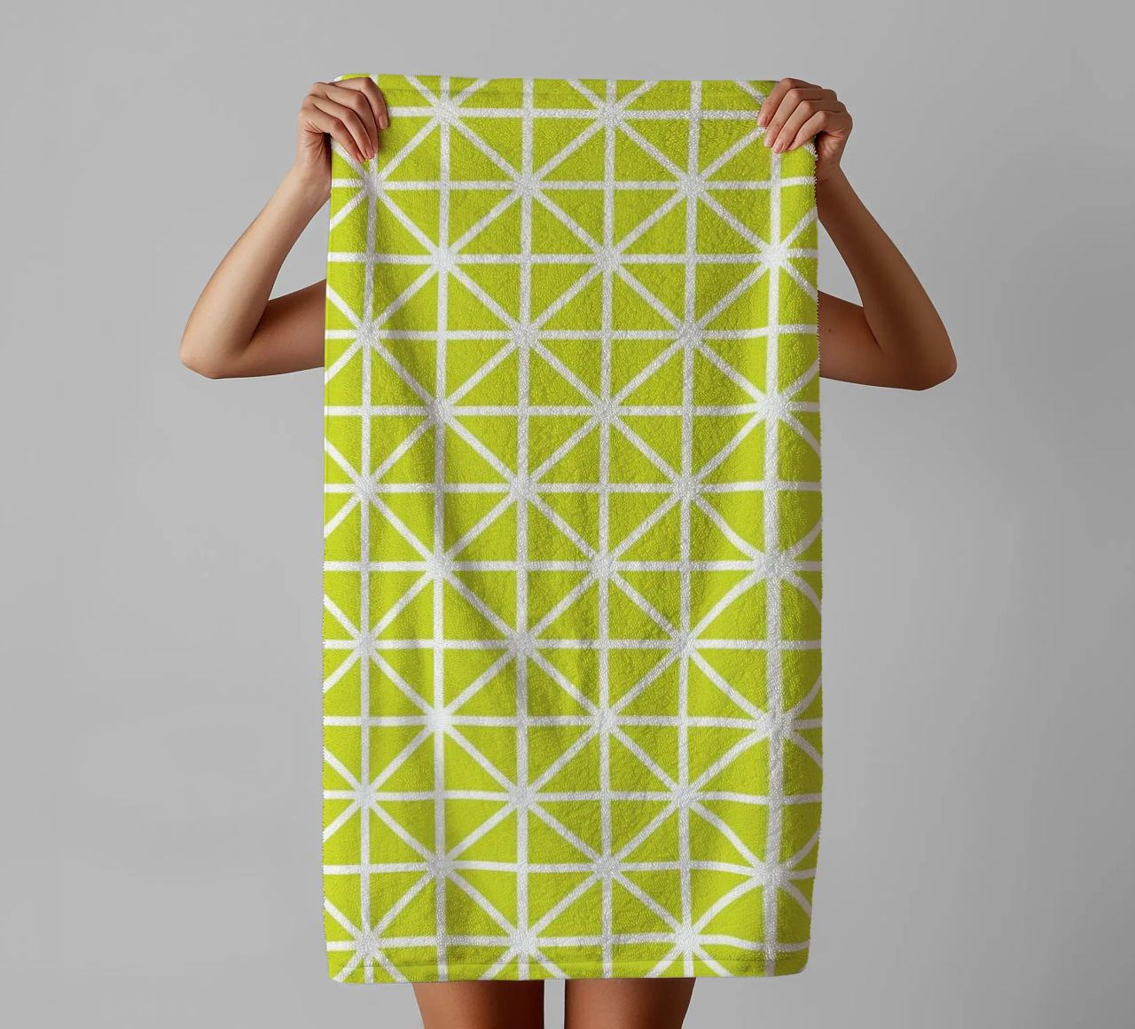 Citrus Grid - Lime Green Geometric Pattern towel by kookiepixel