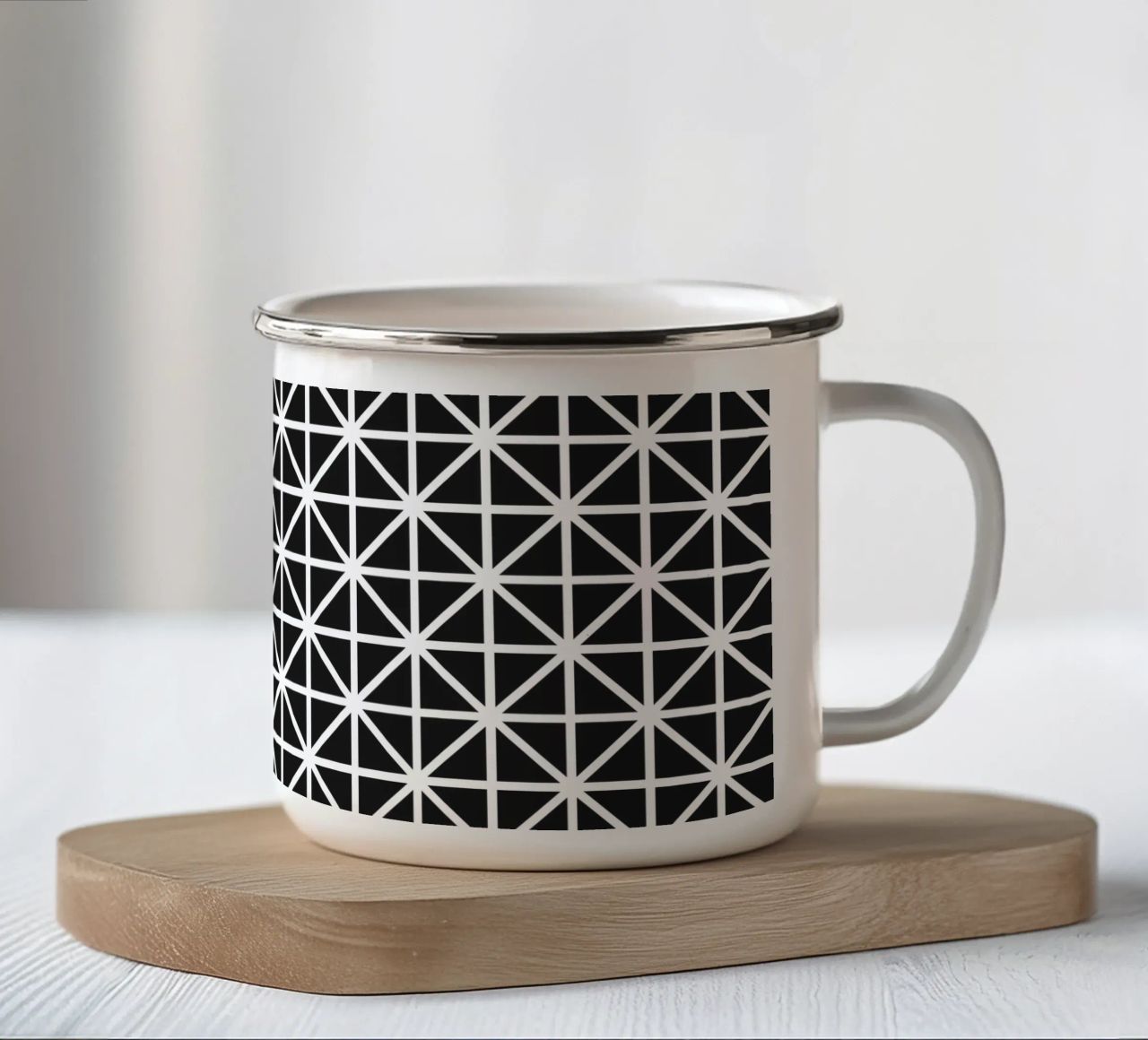 Pattern monocromatico a griglia - Design geometrico minimalista tazza in smalto da kookiepixel