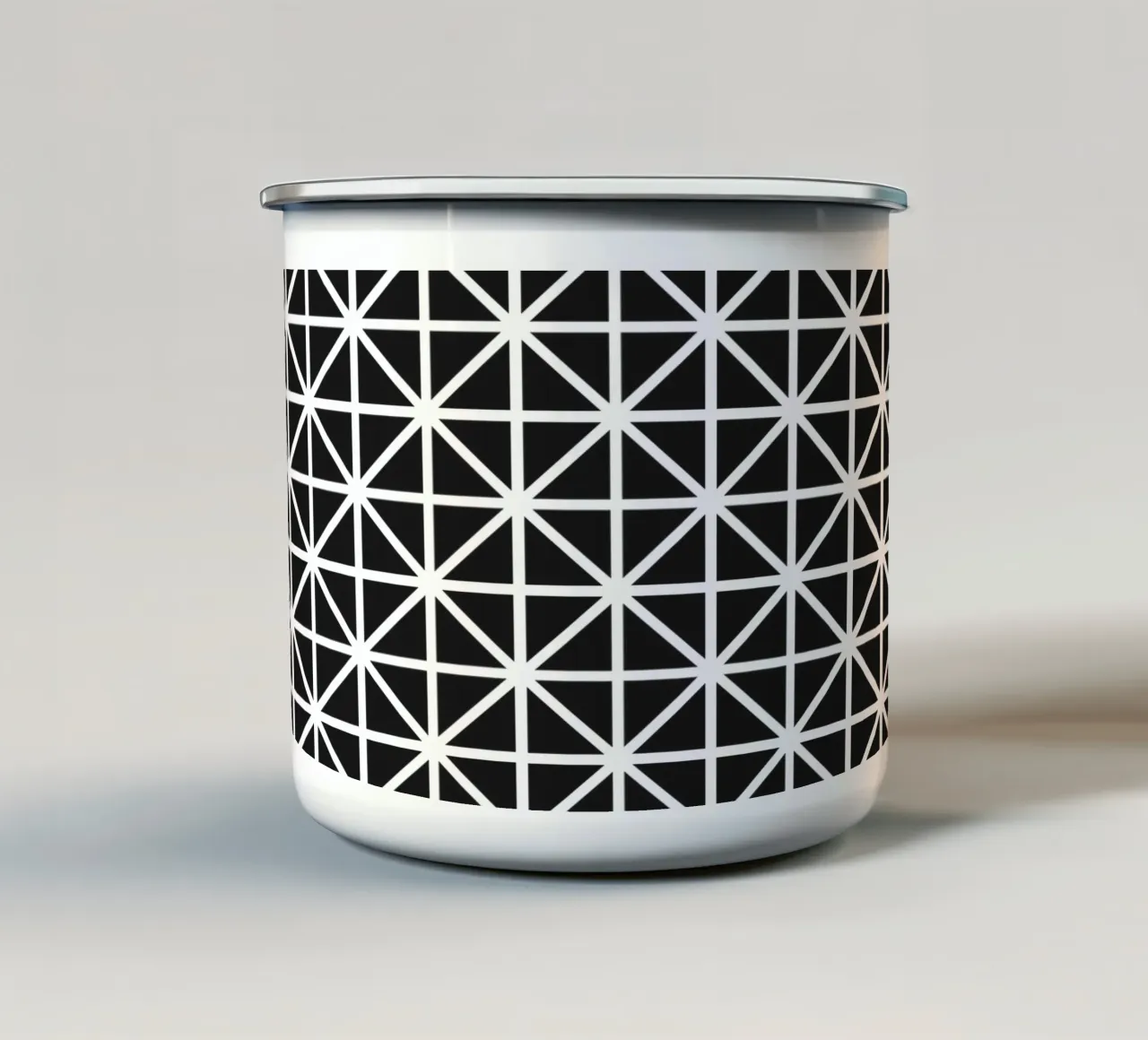 Monochrome Grid Pattern - Minimalist Geometric Design enamel mug by kookiepixel