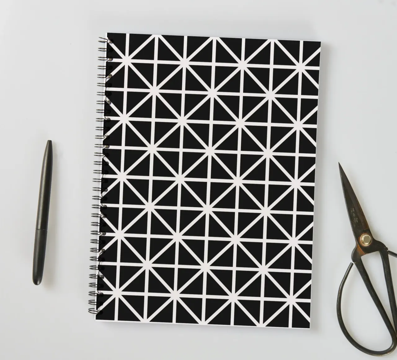 Monochrome Grid Pattern - Minimalist Geometric Design spiral notebook by kookiepixel