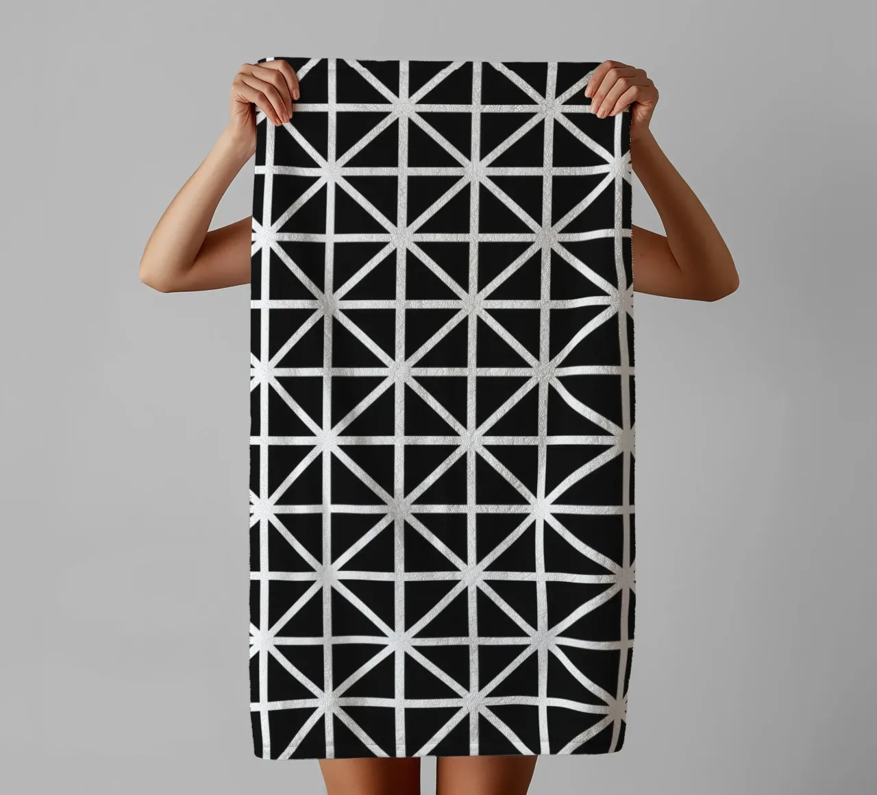 Motif quadrillé monochrome - Design géométrique minimaliste serviette de bain de kookiepixel