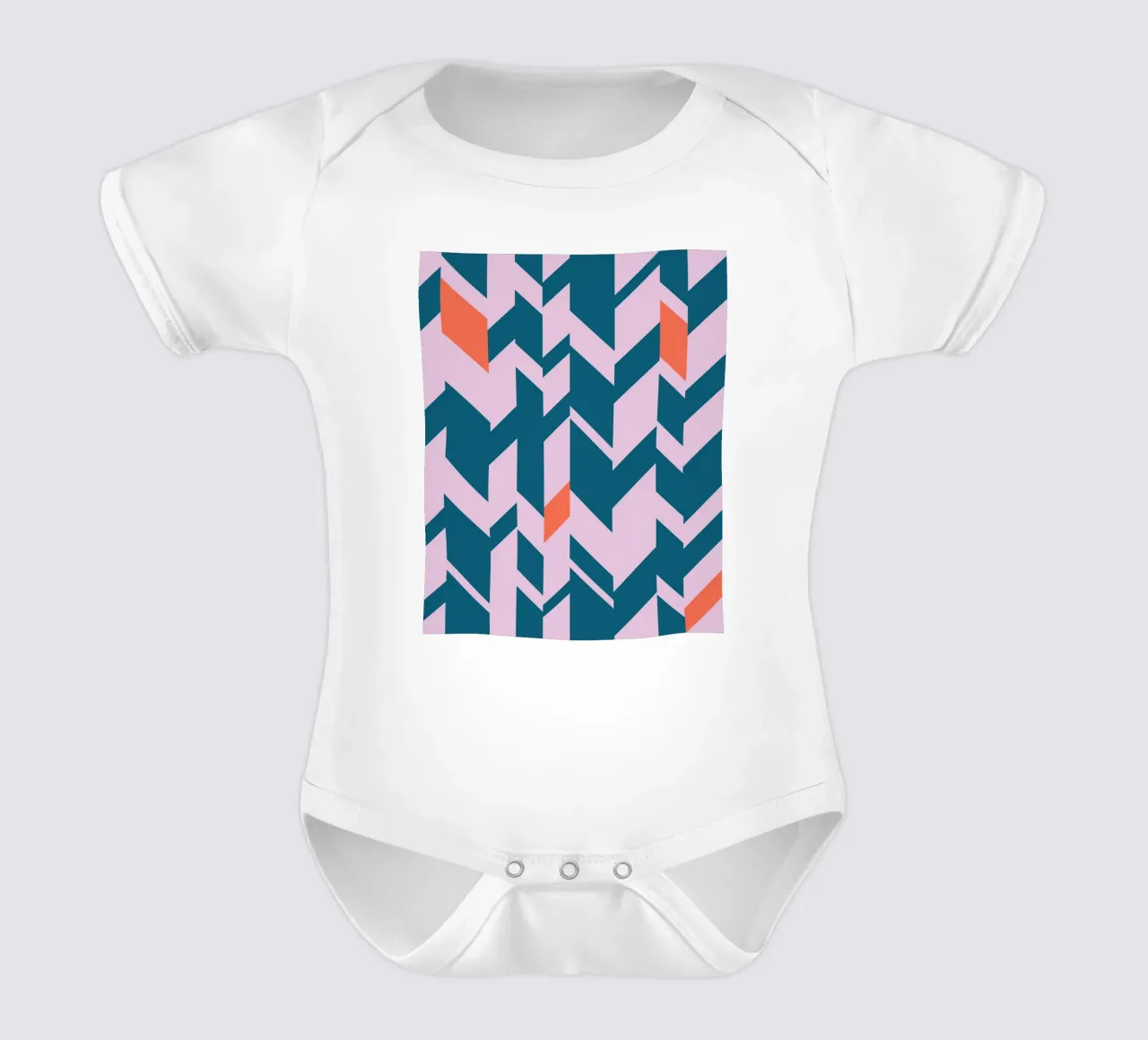 Chevron print - groenblauw, roze en oranje geometrisch ontwerp babyrompertje korte mouwen van kookiepixel