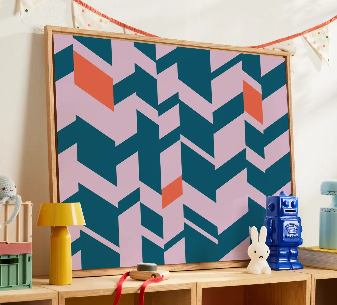 Audace stampa Chevron - Disegno geometrico verde acqua, rosa e arancione plexiglass da kookiepixel