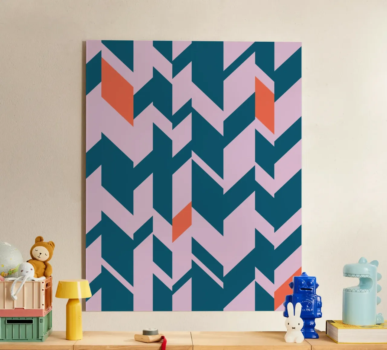 Audace stampa Chevron - Disegno geometrico verde acqua, rosa e arancione plexiglass da kookiepixel