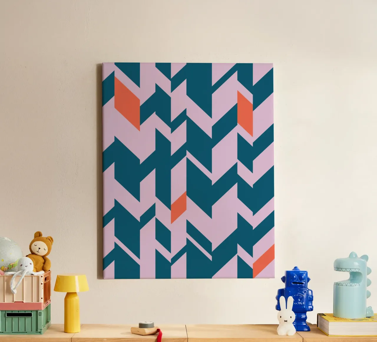 Kühnes Chevron-Print - Geometrisches Design in Teal, Pink und Orange Leinwand von kookiepixel