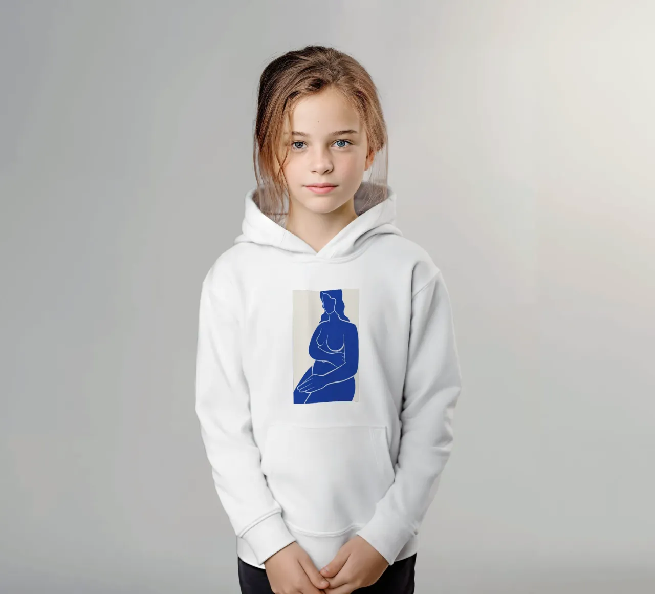 Embrace of Serenity - Blue Abstract Nude Art kids hoodie by kookiepixel