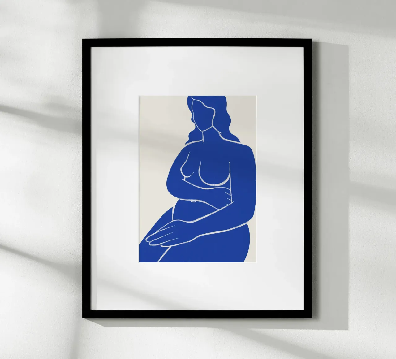 Embrace of Serenity - Blue Abstract Nude Art poster with aluminum frame by kookiepixel