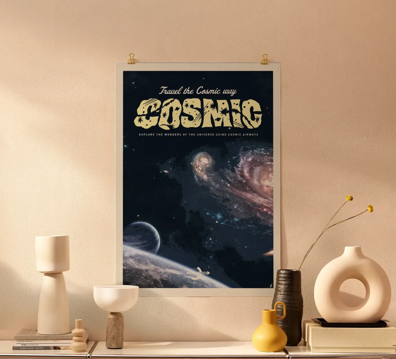 Viaggiare sulla via cosmica poster con telaio in plastica da Mercury Club