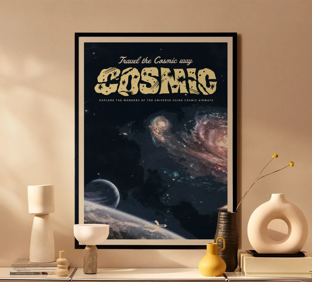 Viaggiare sulla via cosmica poster con telaio in plastica da Mercury Club