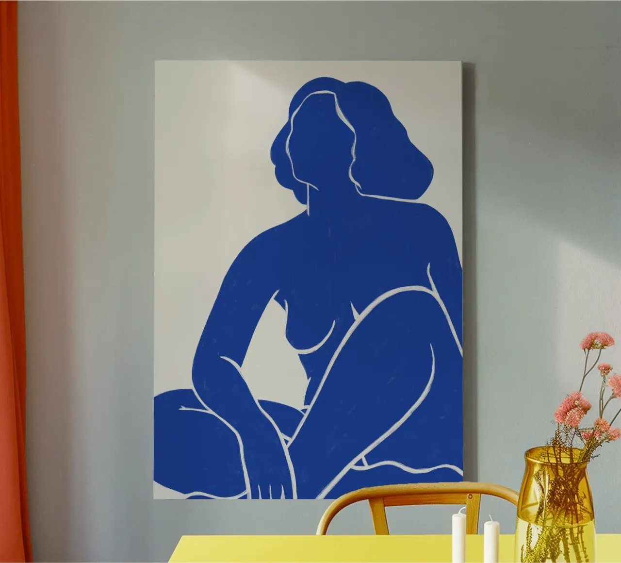 Poised Grace in Blue - Abstract Naakt Kunstdruk canvas van kookiepixel