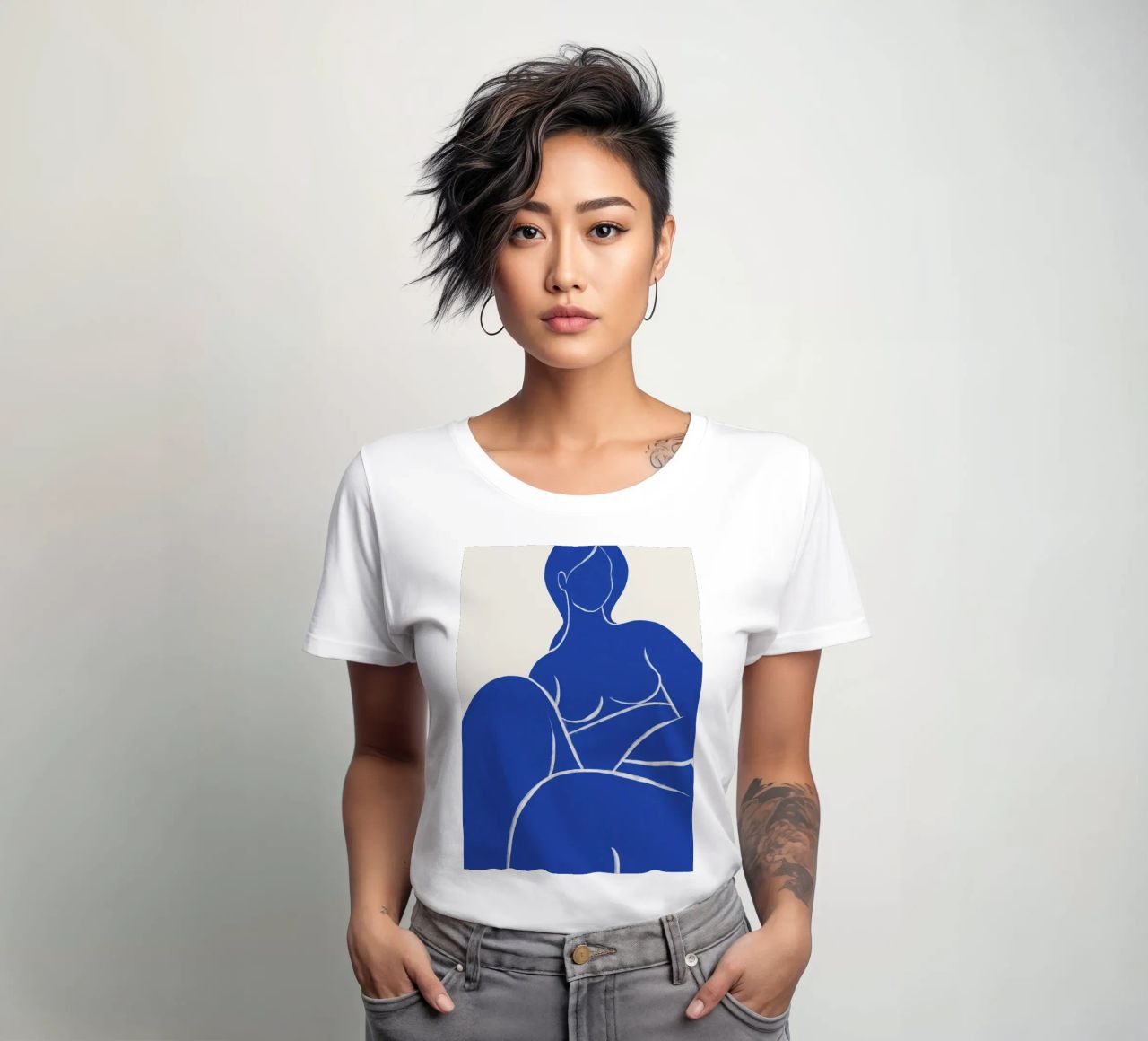 Serene Contour in Blue - Abstract Nude Art Print women's fitted t-shirt by kookiepixel