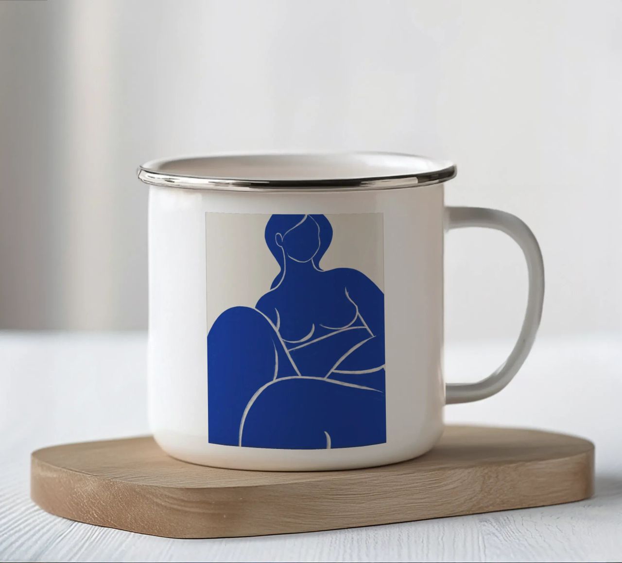 Serene contour in blauw - Abstract naakt kunstdruk emaille mok van kookiepixel