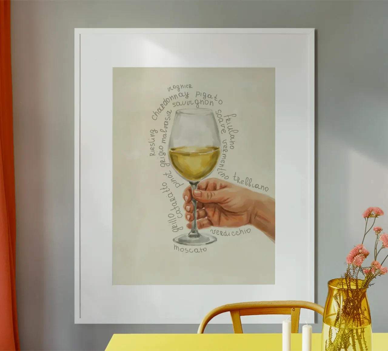 Vino bianco poster con telaio in plastica da Indigo Rain