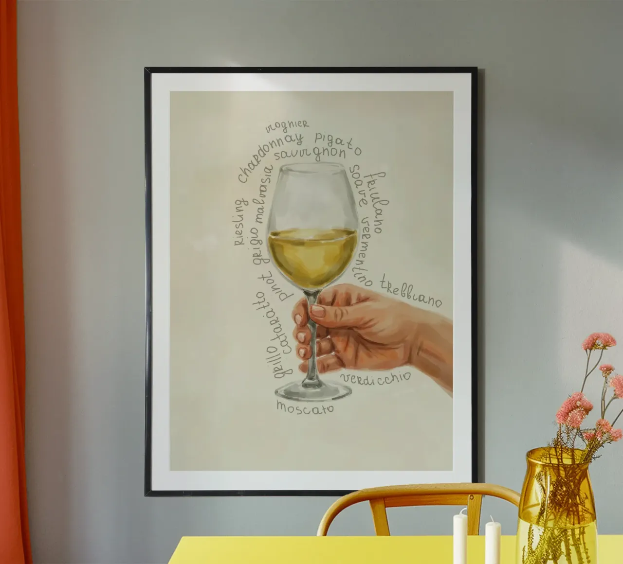 Vino bianco poster con telaio in plastica da Indigo Rain