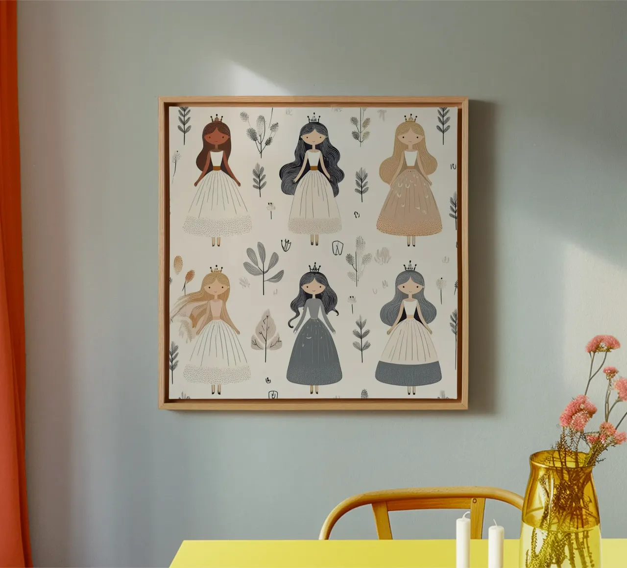 Whimsical Princess Pattern – Fairytale Wall Art for Kids canvas with Floater frame by HoneyDesignsByK