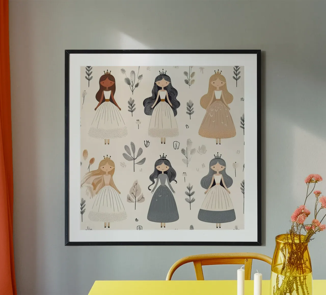Fantasia di una principessa stravagante - Arte murale da favola per bambini poster con telaio in plastica da HoneyDesignsByK